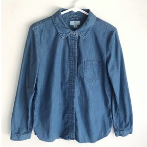 CeCe Denim Blue Button Down Long Sleeve Shirt M